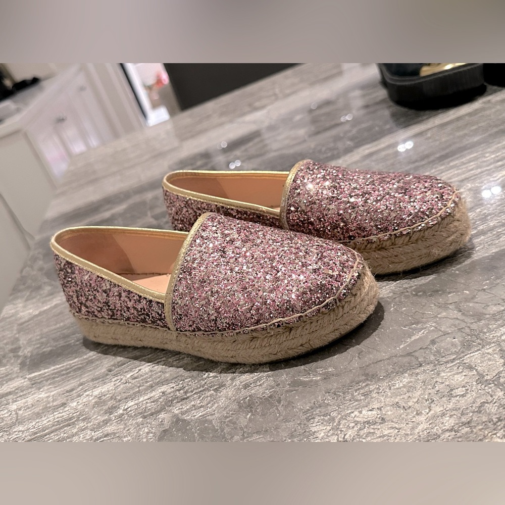 Kate Spade Linds Too Espadrilles Women's 5.5 Platform Pink Glitter Round Toe.